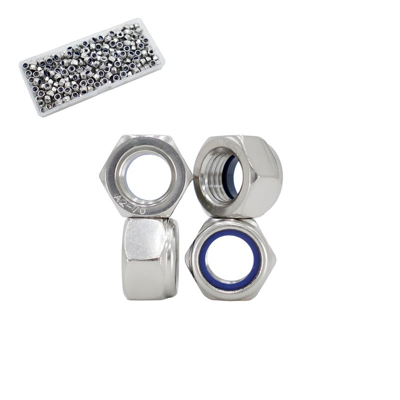STORMCUBE M4x0.7mm Nylon Insert Hex Lock Nuts 260 Pack 304 Stainless Steel DIN985 Self-Locking Nylon Lock Nuts Plain Finish for Industrial Construction Fasteners (M4x0.7mm, 260 Pack) - Image 1